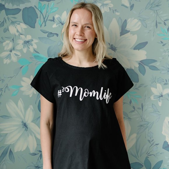 Cotton Hospital Maternity Gown - #Momlife (Black) - Picture 1 of 3